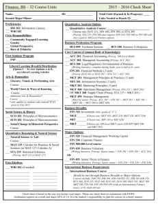 Finance, BS – 32 Course Units 2015 – 2016 Check Sheet