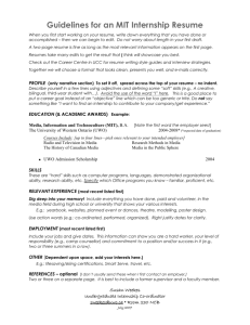 Guidelines for an MIT Internship Resume