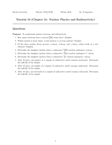 Tutorial 10 (Chapter 31: Nuclear Physics and Radioactivity) Questions