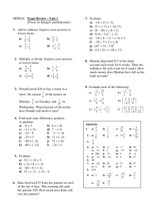 MPM1D Exam Review – Unit 1 (Focus on Integers and Rationals) 1