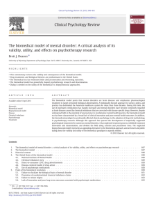 The biomedical model of mental disorder: A critical analysis of its