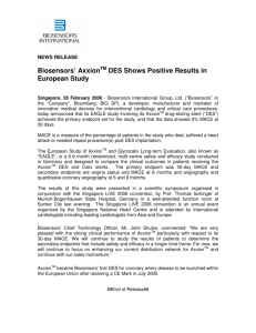 Biosensors' Axxion DES Shows Positive Results in European Study