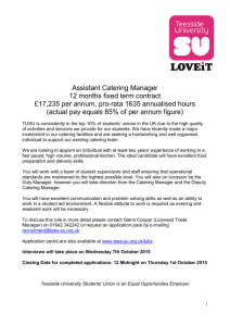 Assistant Catering Manager 12 months fixed term contract £17,235