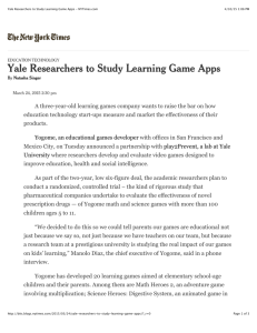 Yale Researchers to Study Learning Game Apps