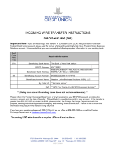 incoming wire transfer instructions - Bank