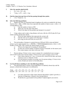 College Algebra Chapters 1 and 2.1, 2.2 Practice Test, Calculator