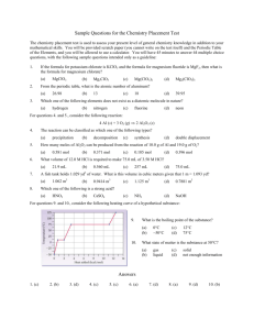 Sample Questions for the Chemistry Placement Test Answers