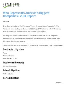 Bryan Cave - Who Represents America's Biggest Companies? 2011