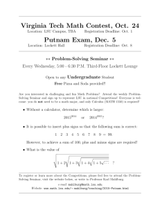 Virginia Tech Math Contest, Oct. 24 Putnam Exam, Dec. 5