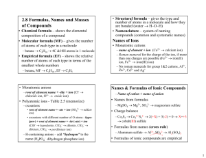 2.8 Formulas, Names and Masses of Compounds