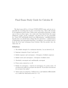 Final Exam Study Guide for Calculus II