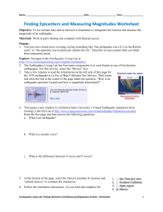 Finding Epicenters and Measuring Magnitudes Worksheet