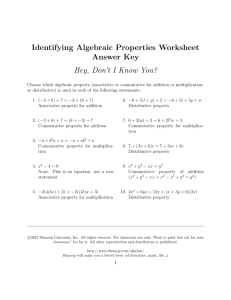 Identifying Algebraic Properties Worksheet Answer Key