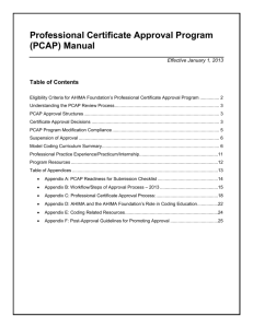 Professional Certificate Approval Program (PCAP) Manual