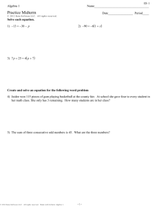Algebra 1 - Practice Midterm