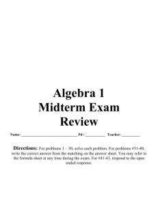 Algebra 1 Midterm Exam Review