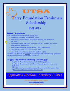 Terry Foundation Freshman Scholarship Application Deadline