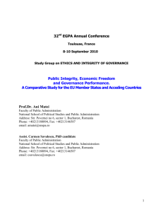 32nd EGPA Annual Conference Public Integrity, Economic Freedom