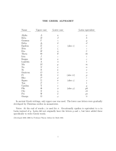 THE GREEK ALPHABET Name Upper case Lower case Latin