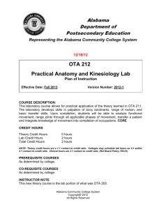 OTA 212 Practical Anatomy and Kinesiology Lab
