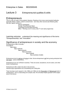 Retail Lecture 3 – Entrepreneurial Qualities & Skills