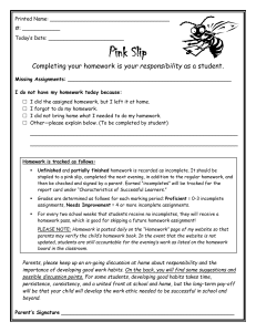 Incomplete Homework Notice