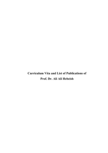 Curriculum Vita and List of Publications of Prof. Dr. Ali Ali Hebeish