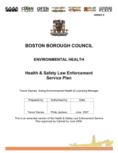 The Health and Safety Law Enforcement Service Plan