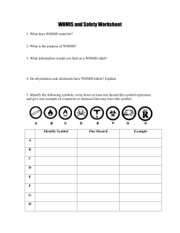 Science 9 WHMIS Lab Safety Info Complete the following worksheet
