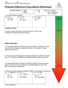 Potential Difference Calculations Worksheet - science