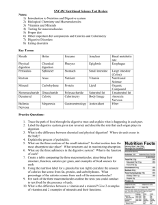 SNC 4M Nutritional Science Test Review