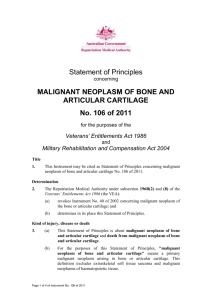 Statement of Principles 106 of 2011 MN of bone and articular