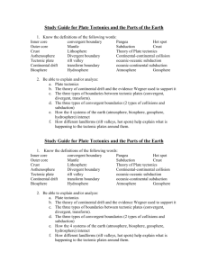 Study Guide for Plate Tectonics and the Parts of the Earth