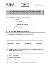 APPLICATION FOR INCENTIVE AND / OR EXPATRIATE