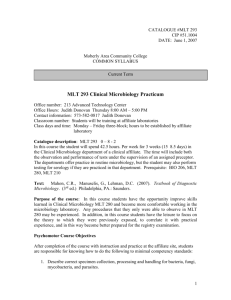 MLT 293 Clinical Microbiology Practicum