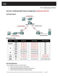 Lab 2.8.2: Challenge Static Route Configuration (Instructor Version)