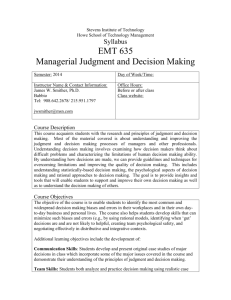 Managerial Judgment and Decision Making