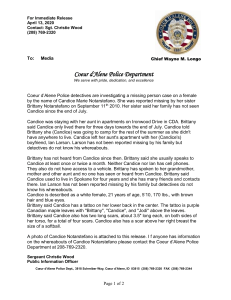 For Immediate Release September 16, 2010 Contact: Sgt. Christie