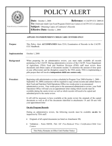 Policy Alert CACFP CCC 2009-01 Page 1 of 4 POLICY ALERT Date