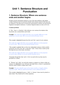 Unit 1: Sentence Structure and Punctuation
