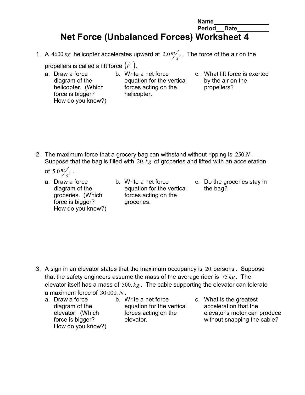 Calculating Force Worksheet Answers