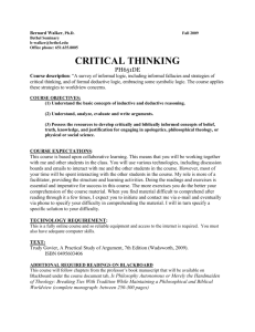PH651: 2009 Fall , Walker, Critical Thinking
