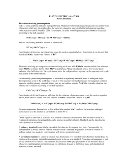 determination of iron by reaction with permanganate a redox titration essay Answer to determination of iron by reaction with permanganate-a redox titration mass of sample: 1002 g initial buret reading: 50. determination of iron by reaction with permanganate a redox titration essay Answer to determination of iron by reaction with permanganate-a redox titration mass of sample: 1002 g initial buret reading: 50.