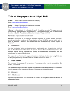 Title of the paper – Arial 18 pt. Bold Author 1 – Name of the