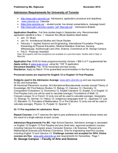 2015-16 Admission Requirements Notes for University of Toronto