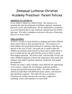 ILCA Preschool Parent Handbook - Immanuel Lutheran Christian