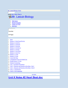 Mr. Lesiuk-Biology - Unit K Notes #2 Heart Beat