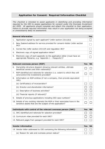 Application for Consent: Required Information Checklist This