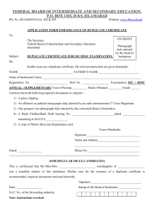 application form for issuance of duplicate certificate