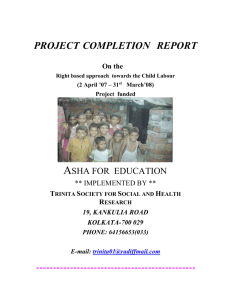 Progress Report for Trafficked Child Labour Project in Kolkata